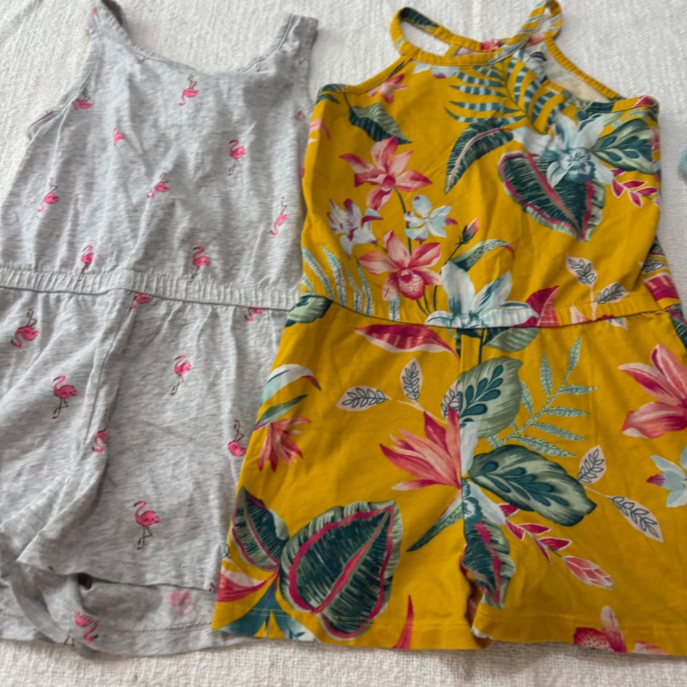 Old Navy Girls Size 6-7 Summer Bundle Rompers Shorts Floral Flamingo 4pc Set - Picture 10 of 10
